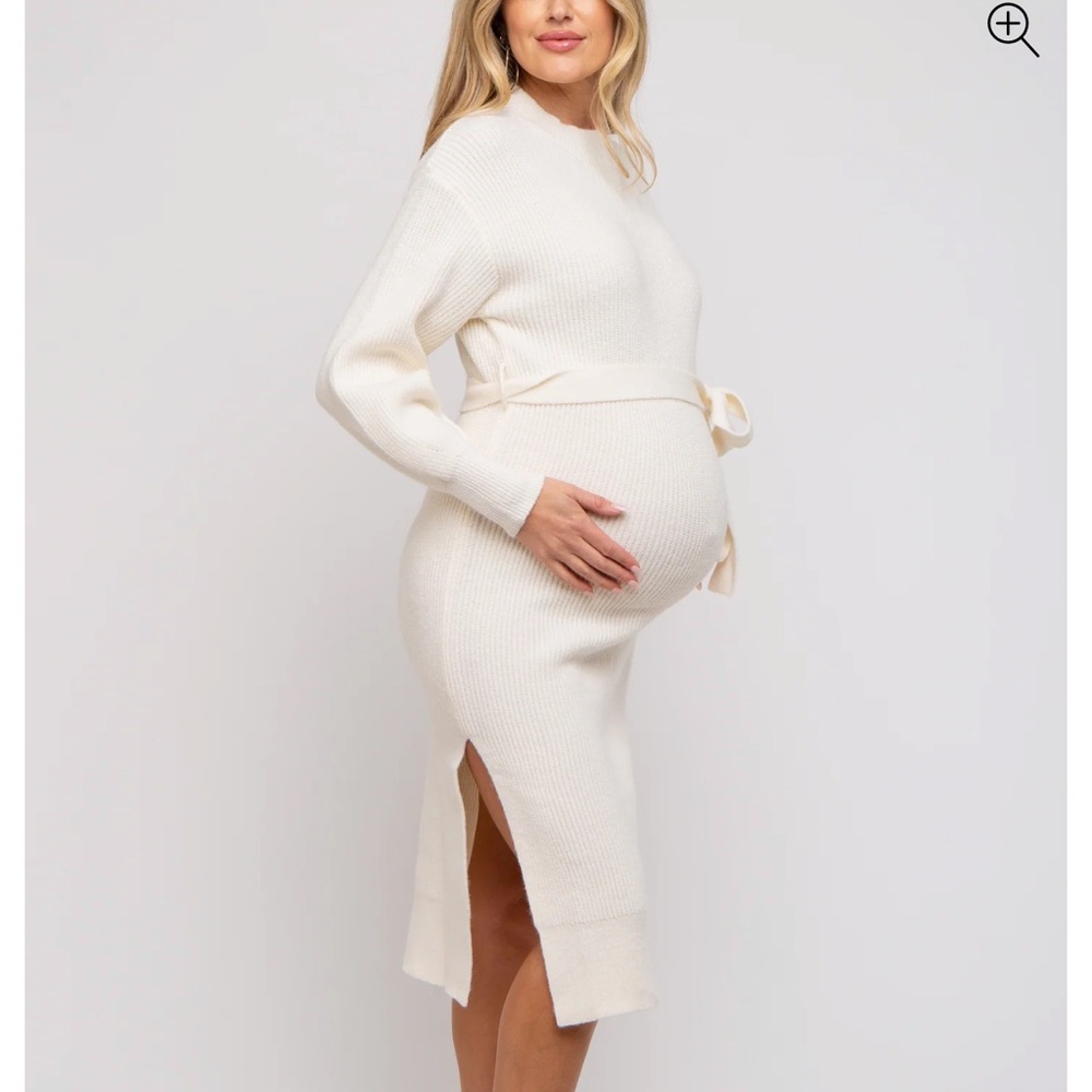 Pink Blush Ivory Side Slit Maternity Sweater Midi Dress - Picture 3 of 6